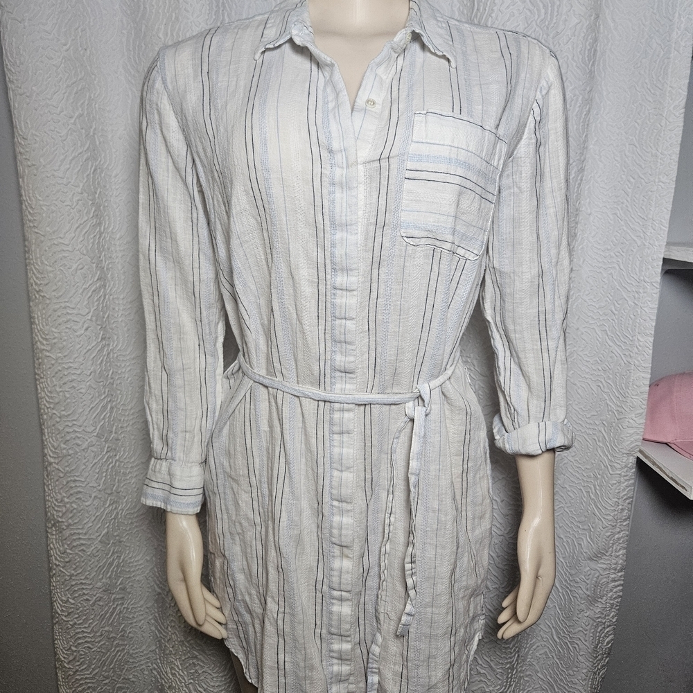 Vince Camuto White and Blue Striped Shirt Dress